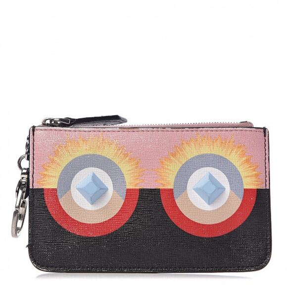 FENDI Vitello Elite Century Hypnoteyes Studded Coin Pouch Key Case Bubblegum - Picture 1 of 10